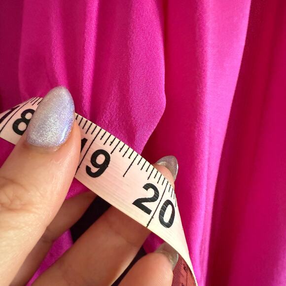 RORY BECA | PInk / Fuschia Silk V Neck Long Sleeve Shift Mini Dress | Small - Picture 7 of 8